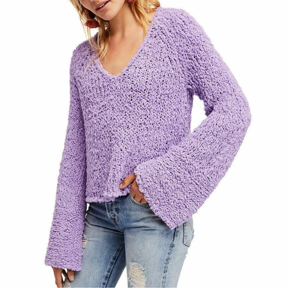 Free People Knit Purple Bell Sleeve Sweater
